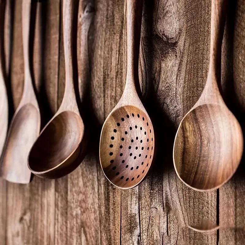 5pcs Wooden Kitchen Utensils Set: Eco-Friendly, Durable, and Safe for Non-Stick Pans