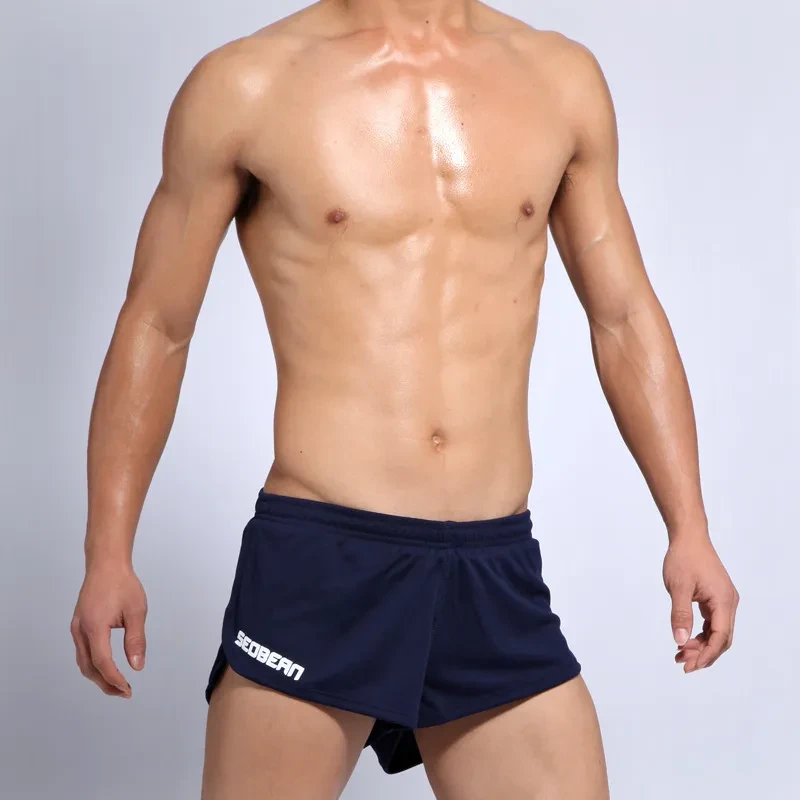 Men's Home Yoga Running Gym Panties Men's Sports Shorts Dark Blue