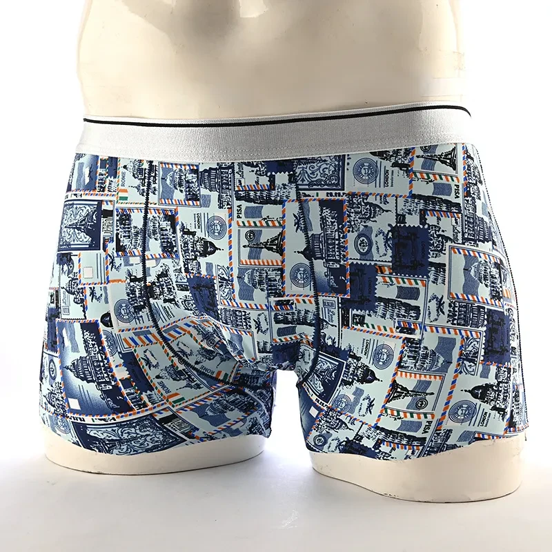 Cartoon Men's Boxer Panties Ice Silk Print Floral Mid-waist Breathable Boxers
