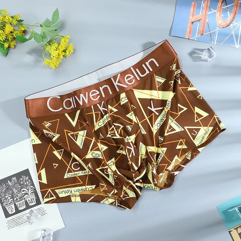 Brand Men's Ice Silk Soft Comfortable Print Fashion Youngth Large Size Boxer Underwear