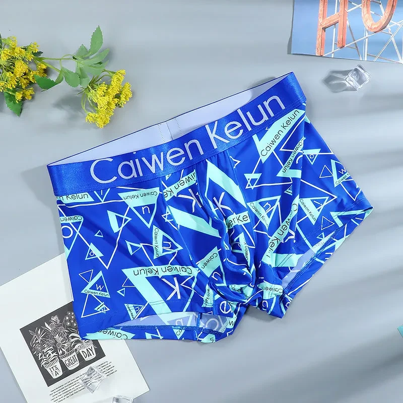 Brand Men's Ice Silk Soft Comfortable Print Fashion Youngth Large Size Boxer Underwear