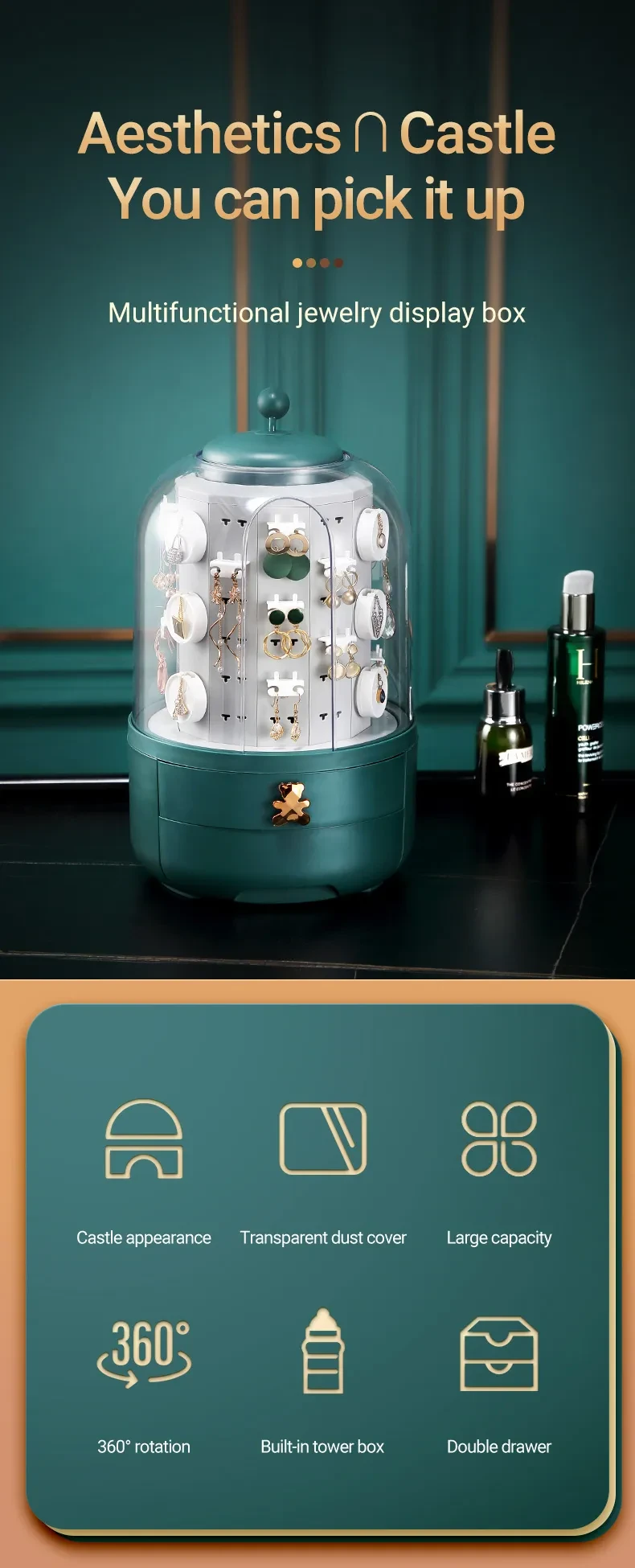 Fashion 360 Rotating Jewelry Box Earrings Necklace Rack Casket Large Jewellery Storage Boxes Organizer