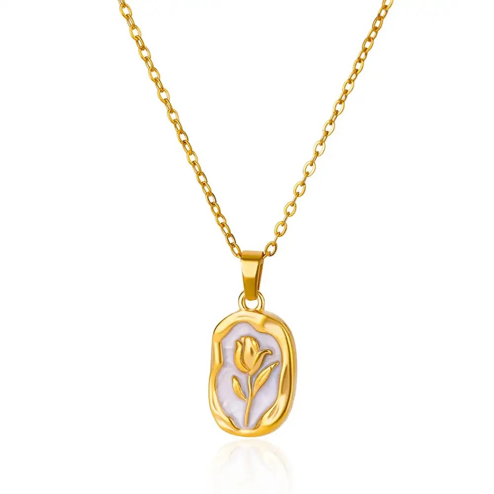 Rose Flower Necklace for Women: Gold Color Tulip Flower Pendant with Stainless Steel Chain