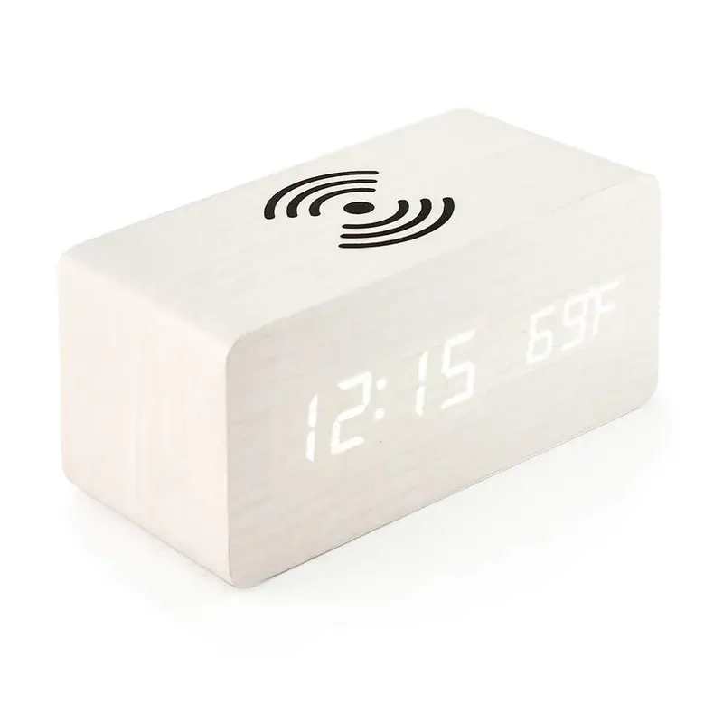 Ytaide Wooden LED Alarm Clock with Wireless Charging