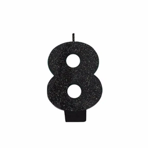Candle Number Eight Black Sparkle Glittered