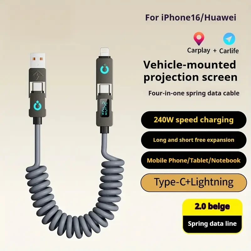 240Wmax 4-in-1 USB-C Charging Cable with Digital Display