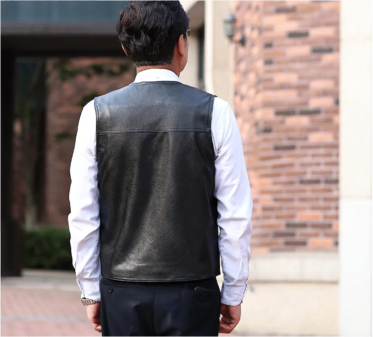 Men's Leather Vest With Collar