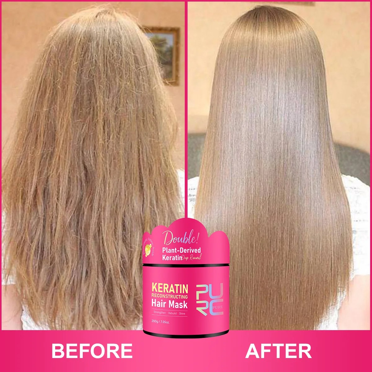 PURC Double Keratin Hair Mask - 3-Minute Deep Repair for Damaged, Frizzy Hair, and Improved Texture