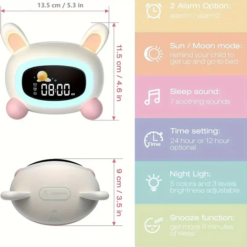 Cute Rabbit Sleep Training Alarm Clock With Music