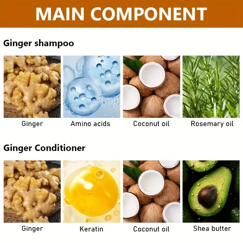 ROZINO Ginger Shampoo & Conditioner Set - Moisturizing & Deep Cleansing for Soft, Smooth Hair