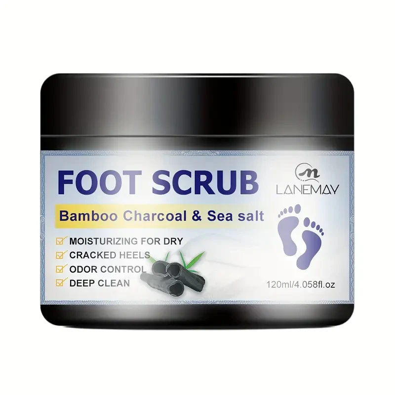 Lanemay Bamboo Charcoal & Sea Salt Foot Scrub - Hypoallergenic Exfoliating Treatment for Dry, Cracked Heels