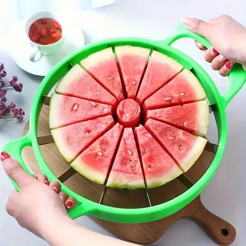 Stainless Steel Fruit Cutter with Green Ergonomic Handle