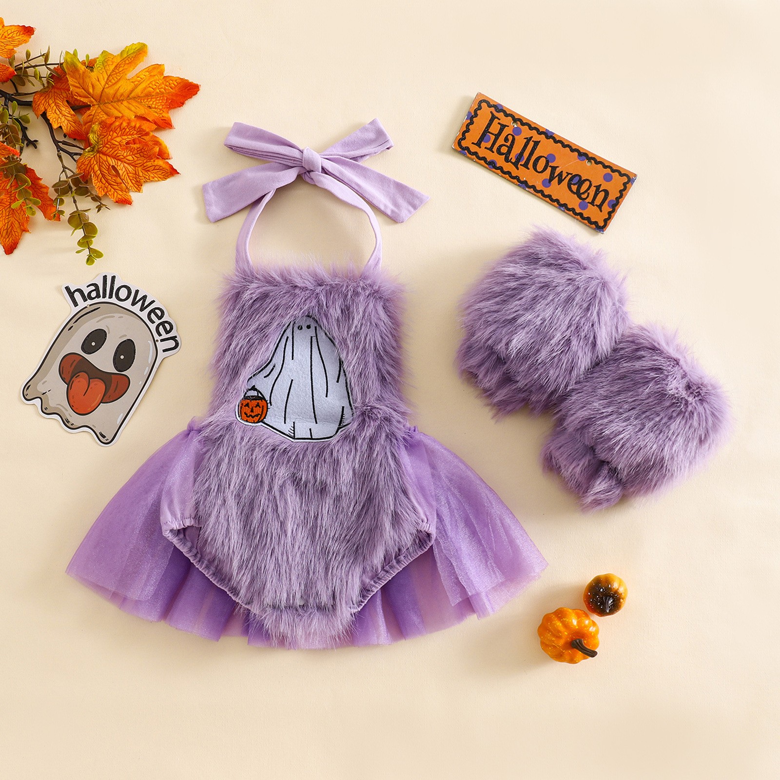 Halloween Children's Clothing Plush Girls' Cute Crawling Suit Two-piece Set