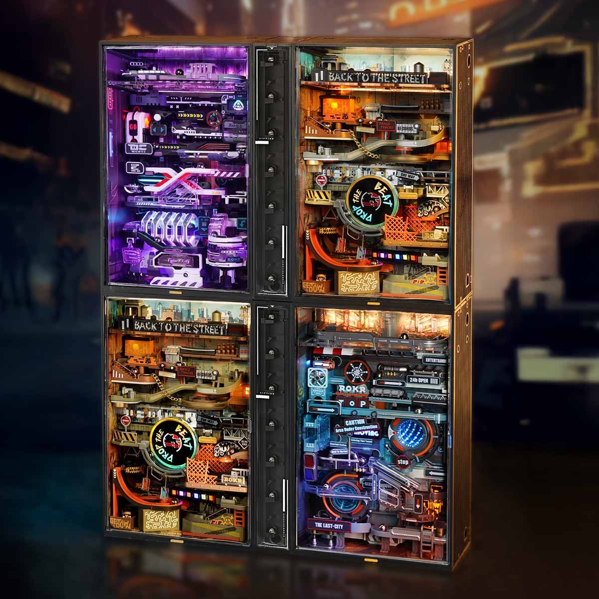 ROKR Parallel World 3D Puzzle Hip-Hop Street Themed Mechanical Marble Run Model Kit DIY Wooden Desk Decor For Adults & Teens