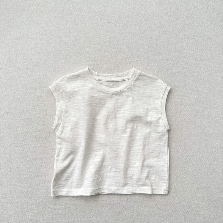 Slub Cotton Sleeveless Drop-shoulder T-shirt For Boys And Girls