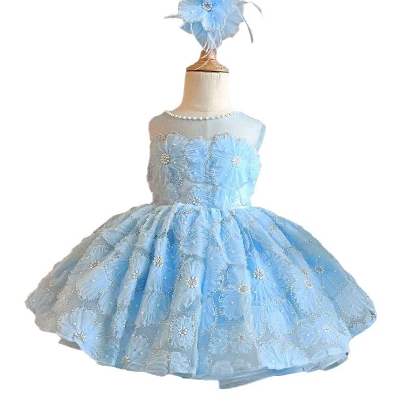 Girl's Dress Blue Super Fairy Pettiskirt Piano Performance Costume