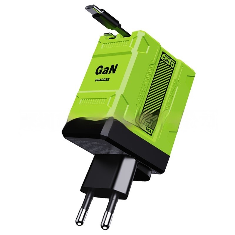 Popular F2 Gallium Nitride Fast Charge Charging Plug Double Flexible Wire