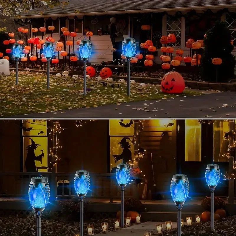 6pcs Solar Flame Lights with 12 LEDs - Outdoor Pathway & Garden Decor