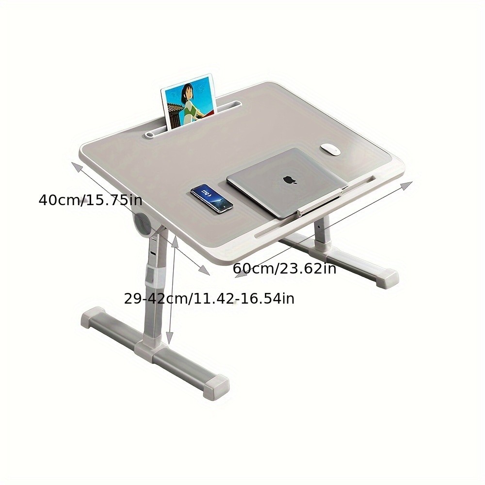 Adjustable Foldable Laptop Bed Table 60x40cm, Aluminum Alloy, Dual-Level Height Adjustment