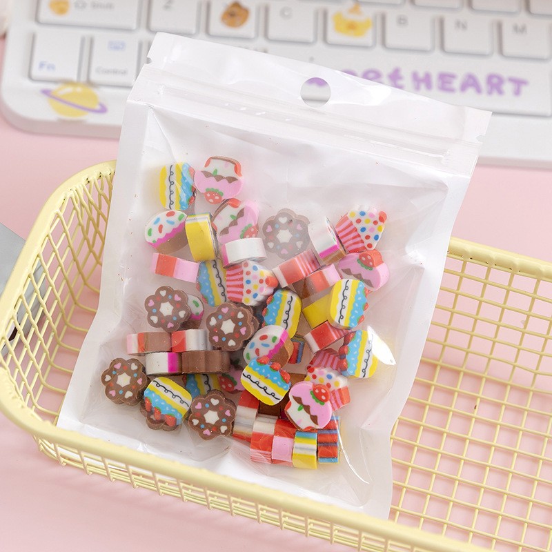 50 PCs Pearlescent Film Bags Cartoon Fruit Mini Eraser