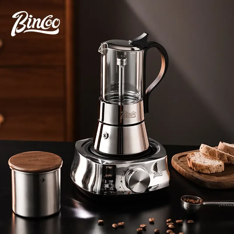 2pcs IN 1 Clear Glass Moka Pot Stovetop Espresso Coffee Maker