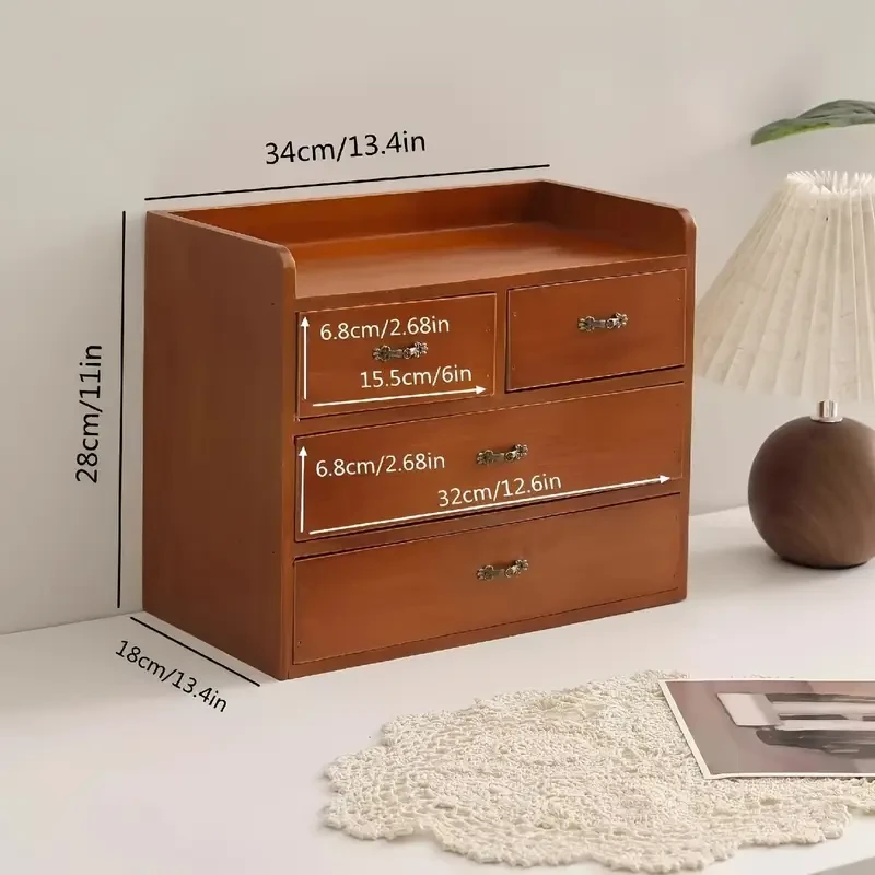 Retro Wooden Desktop Storage Cabinet with Multiple Drawers