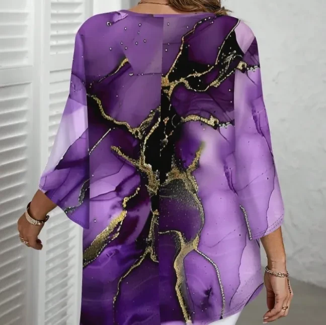 Fashion Casual All-match Marble Printed Round Neck Long Sleeve