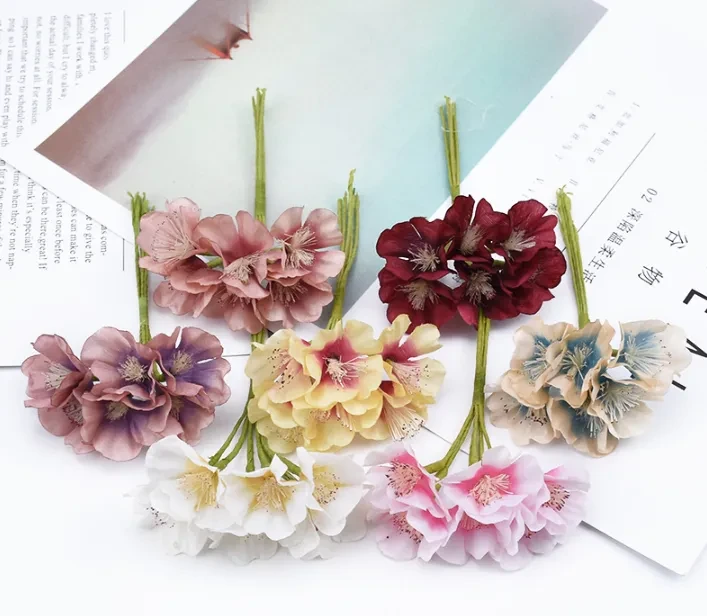 6 Pieces Silk Plum Blossom Box Artificial Flowers