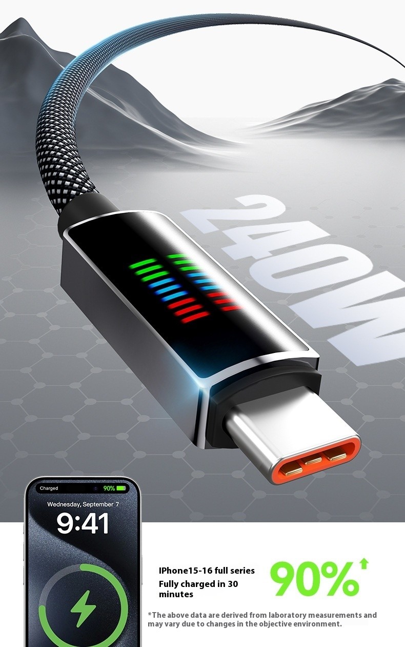 240W Super Fast Charge Type-C Horse Running Light Display Charging Cable