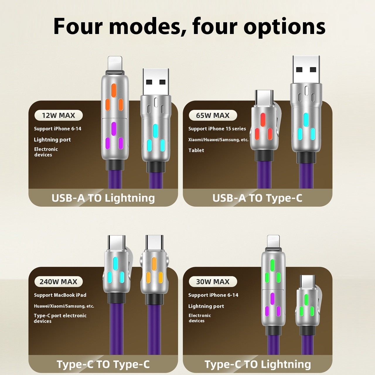 Four-in-one Fast Charge Data Cable Tpc Light Column Silicone Charging