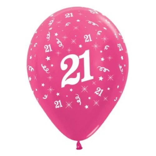 Balloons Age 21 Fuchsia Metallic  - Pack of 6