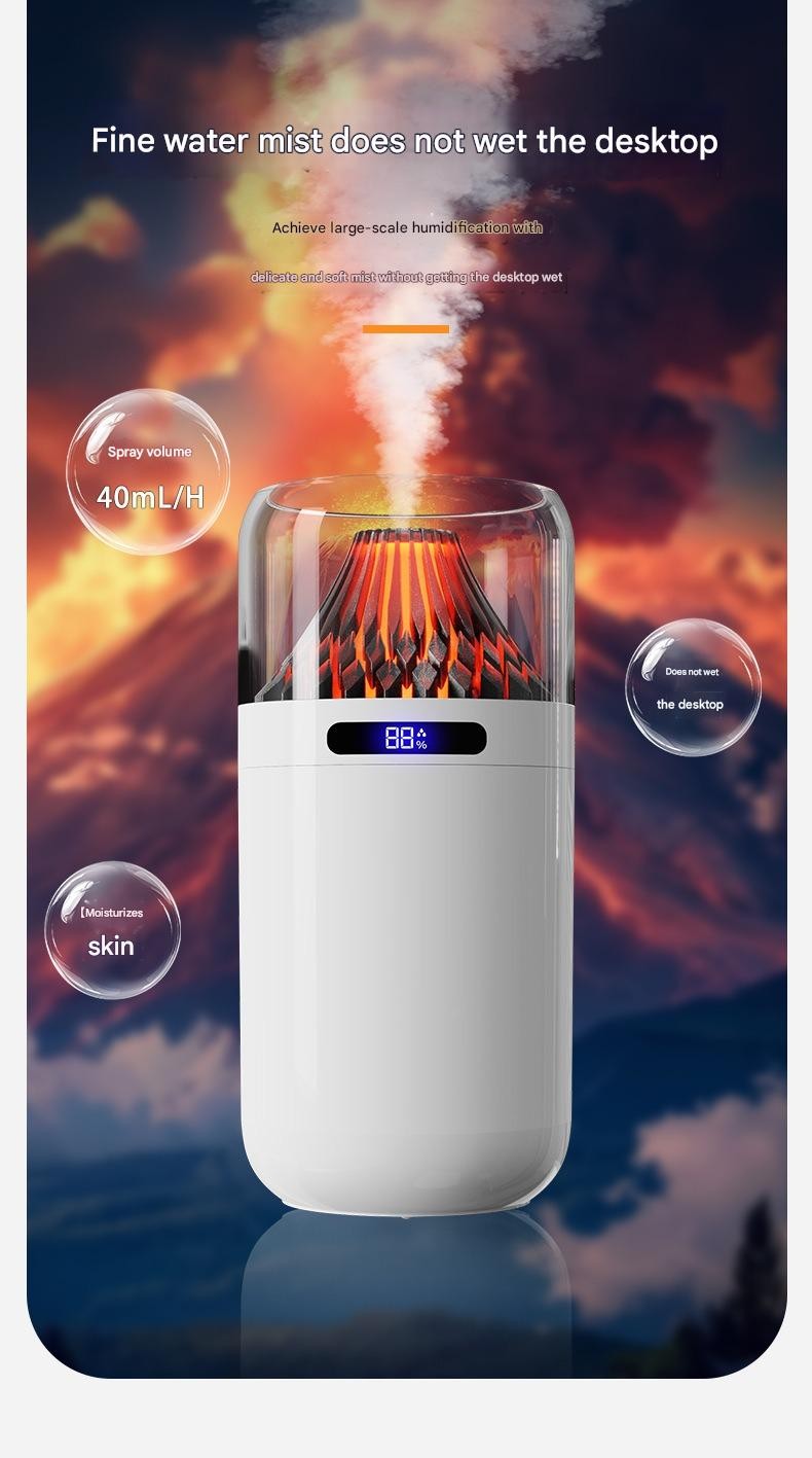 Volcano USB Humidifier Compact Battery-Powered Digital Display Car Aromatherapy Charging Air Moisturizing Humidifier