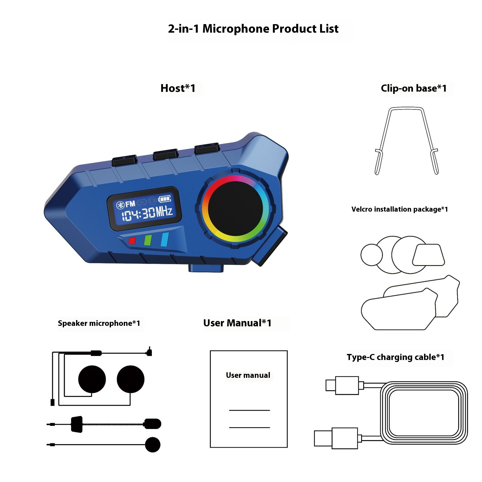Helmet Bluetooth Headset With Screen Motorcycle Riding Music Waterproof