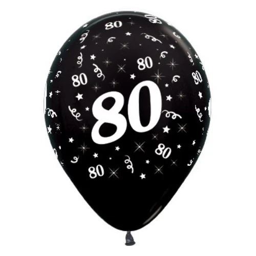 Balloons Age 80 Black Metallic  - Pack of 6