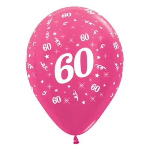 Balloons Age 60 Fuchsia Metallic  - Pack of 6