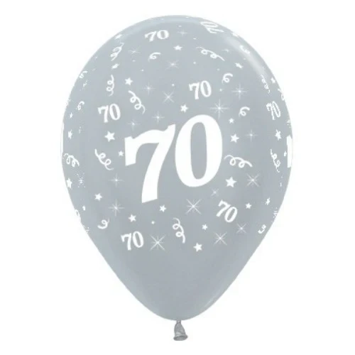 Balloons Age 70 Silver Metallic  - Pack of 6
