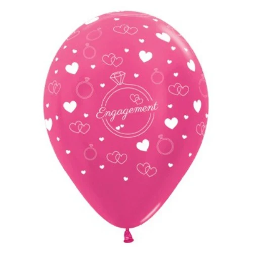 30cm Engagement Fuchsia Metallic 6PK Latex Balloons - Pack of 6