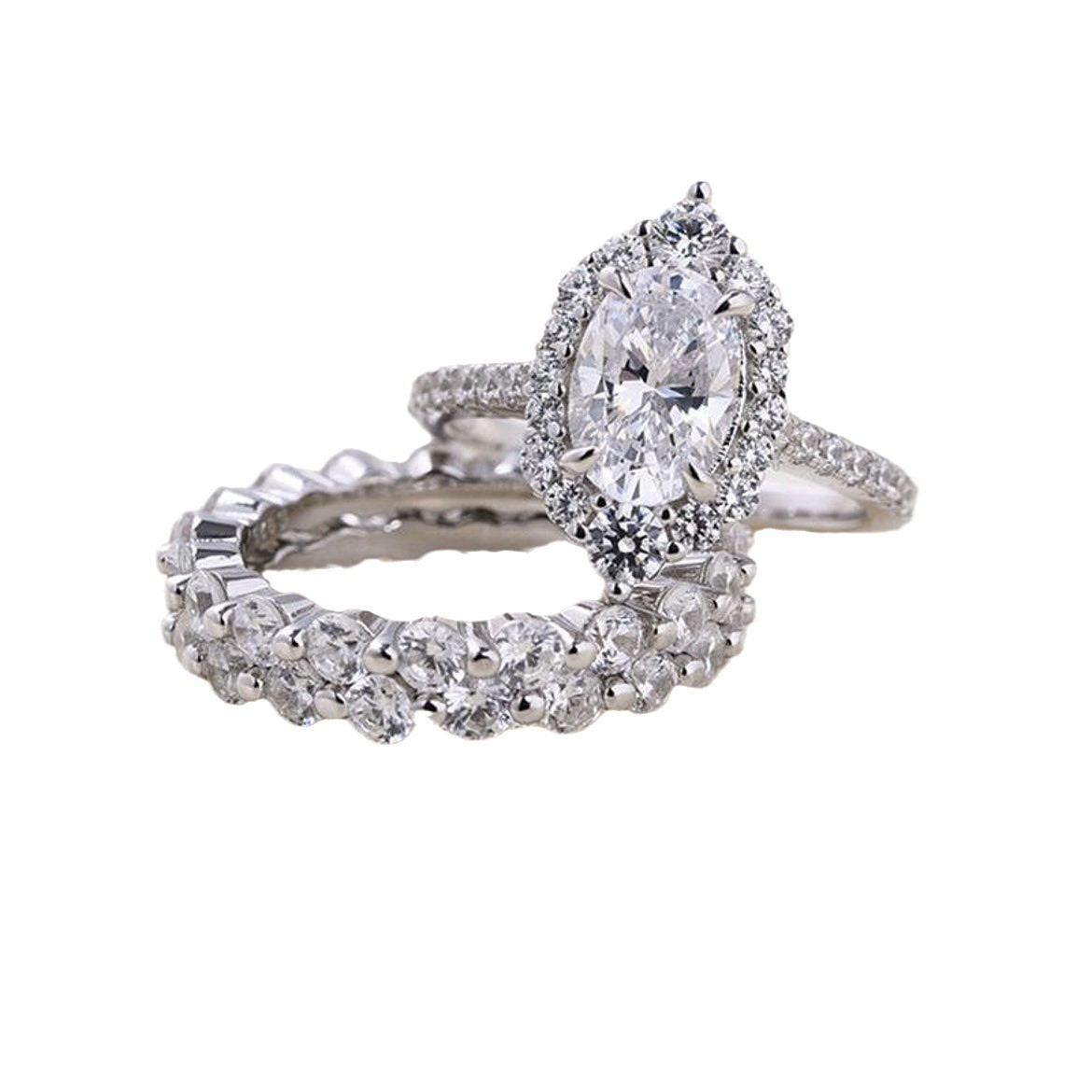 New European And American Fashion Jewelry Oval Zircon Women's Ring Set Ring