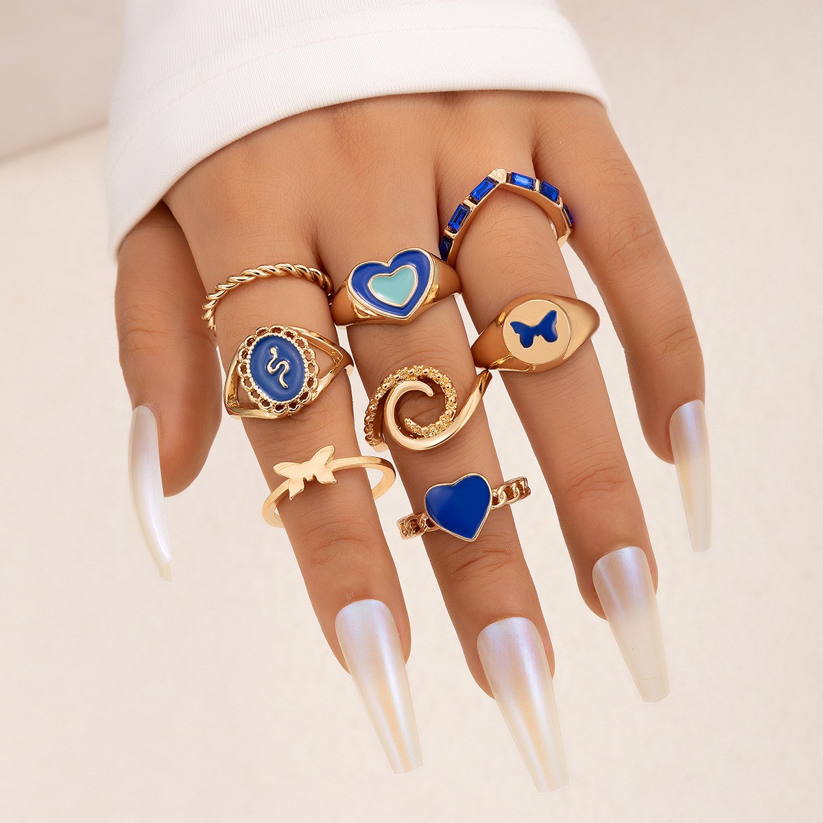 European And American Love Oil Dripping Ring Six-piece Set Geometric Flower Ring Set Suit