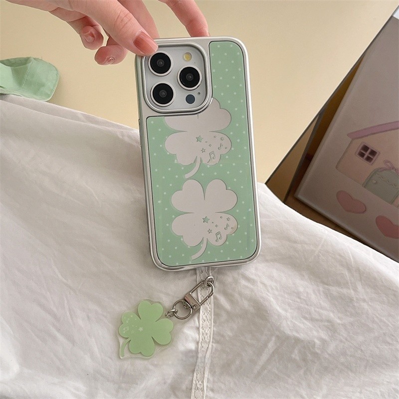 Korean Summer Lucky Four-leaf Clover Mirror Phone Case 16promax