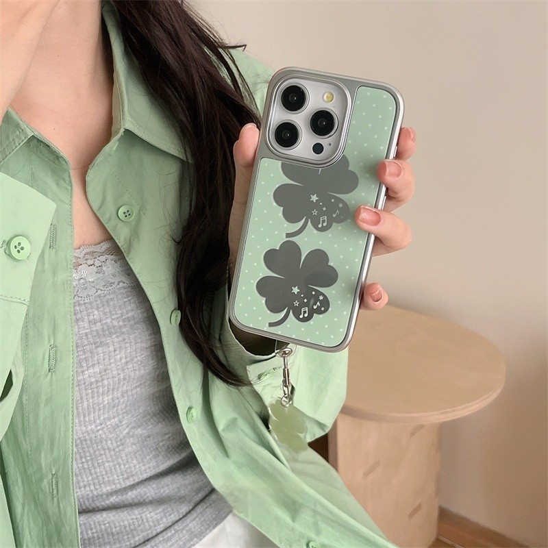 Korean Summer Lucky Four-leaf Clover Mirror Phone Case 16promax