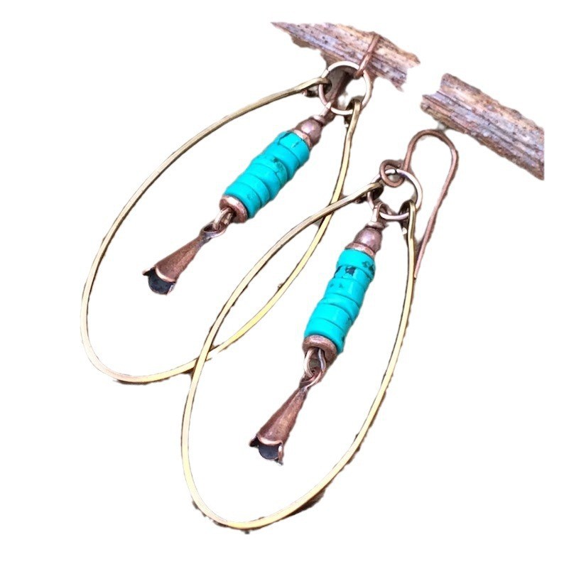 Bohemian Vintage Turquoise Beaded Pendant Jewelry Women's Earrings