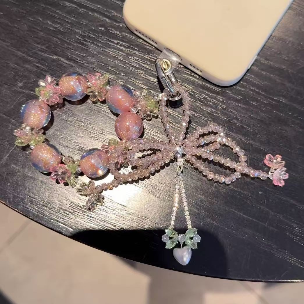 New Sweet Bow Beaded Mobile Phone Charm Hanging