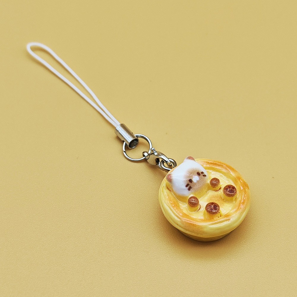 New Cute Kitten Egg Tart Simulation Mobile Phone Pendant