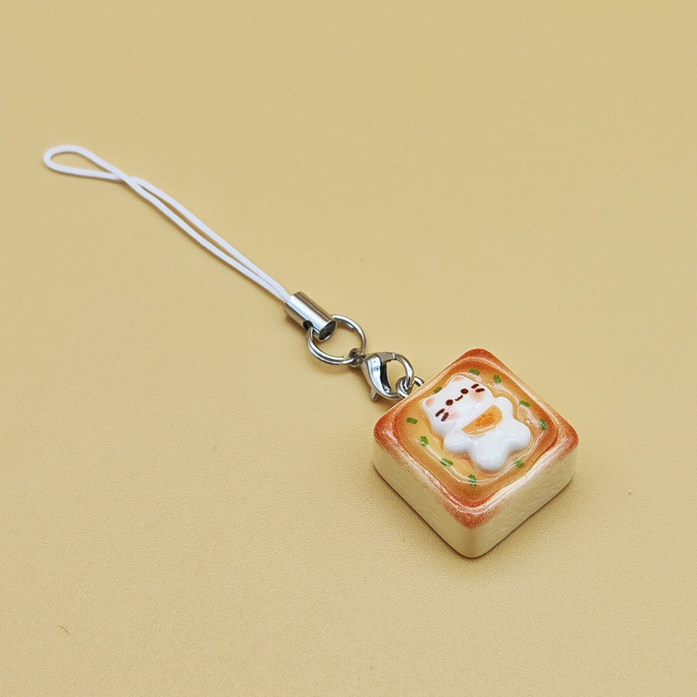 New Cute Kitten Egg Tart Simulation Mobile Phone Pendant