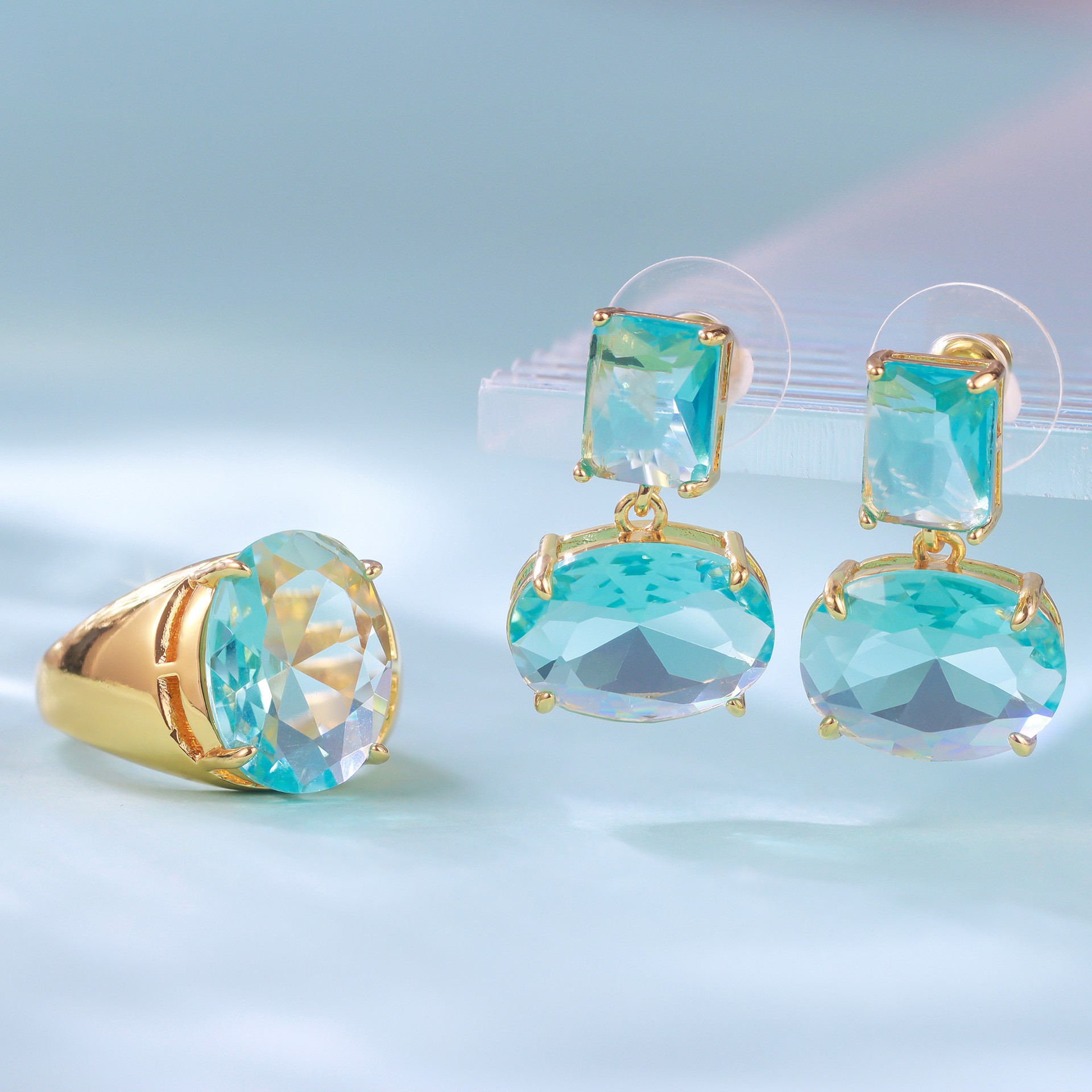 Crystal Geometric Earrings Elegant Copper Plated With Real Gold