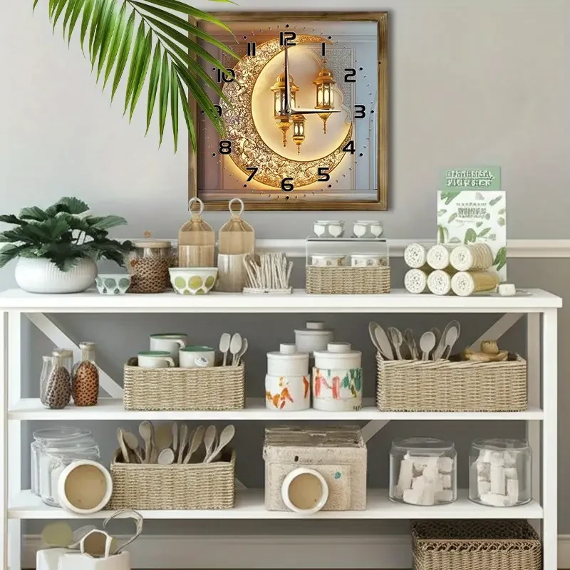 Golden Moon & Lantern Eid Backdrop Theme Wall Clock