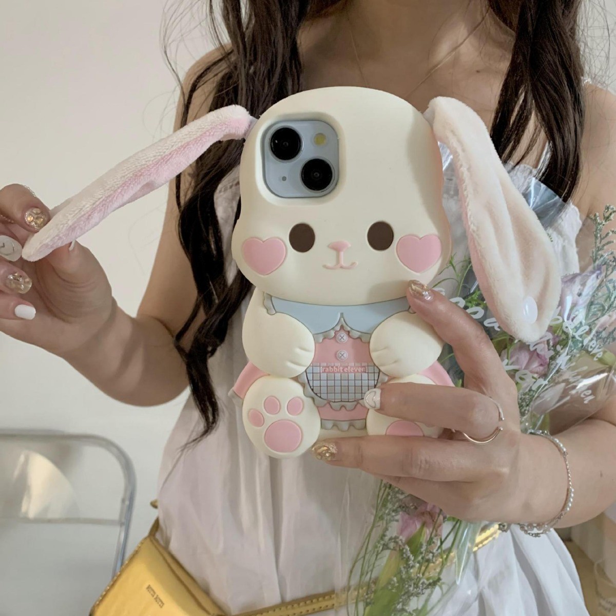 Plush Button Ear Cute Rabbit Phone Case Drop-resistant