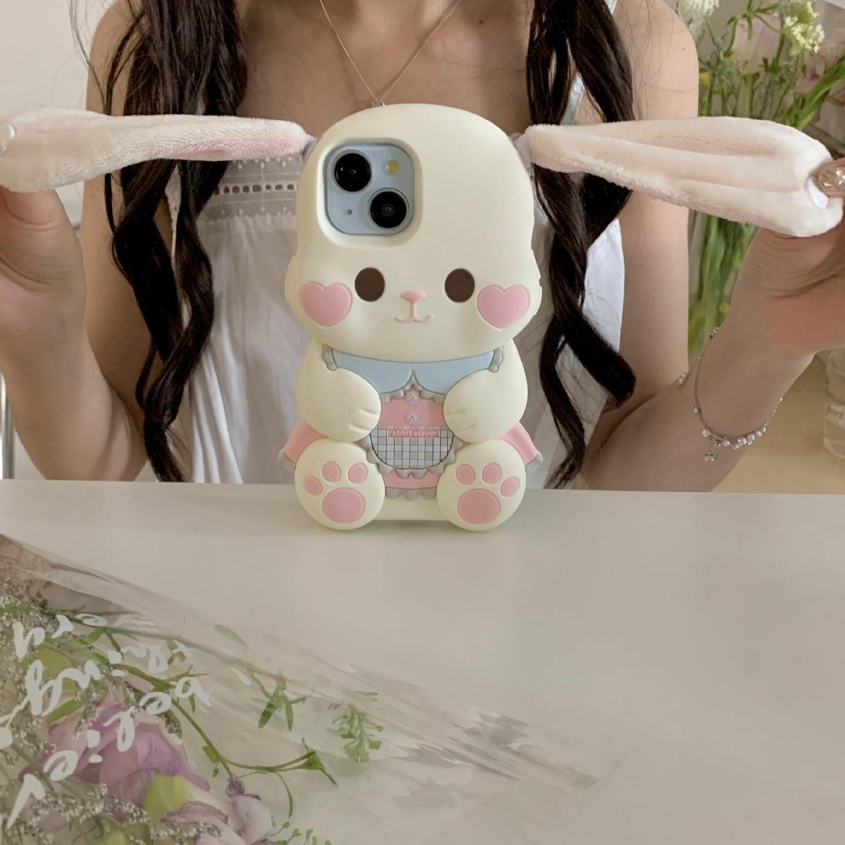 Plush Button Ear Cute Rabbit Phone Case Drop-resistant