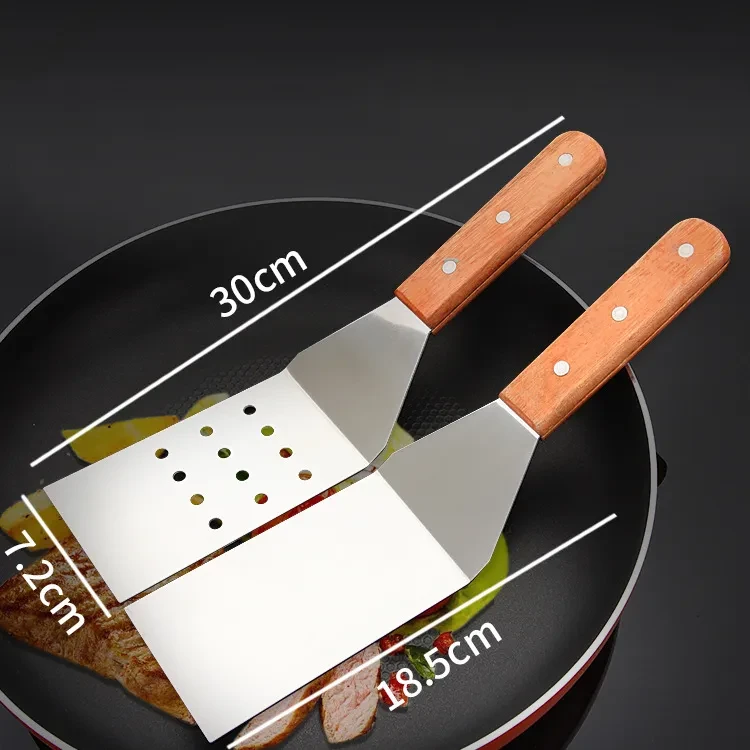 Wooden Handle Stainless Steel Kitchen Cooking Spatula